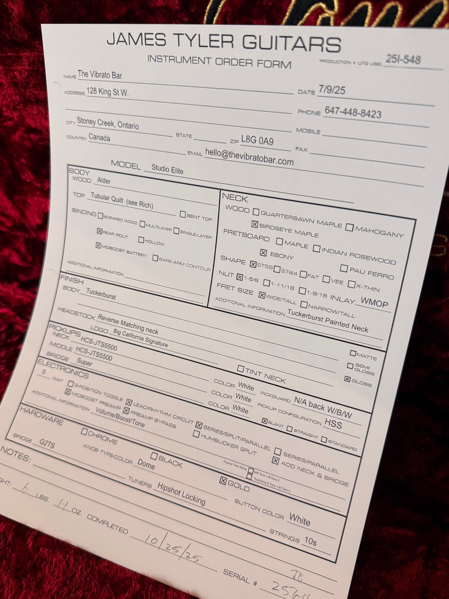 James Tyler Guitars Studio Elite | Transparent Tuckerburst