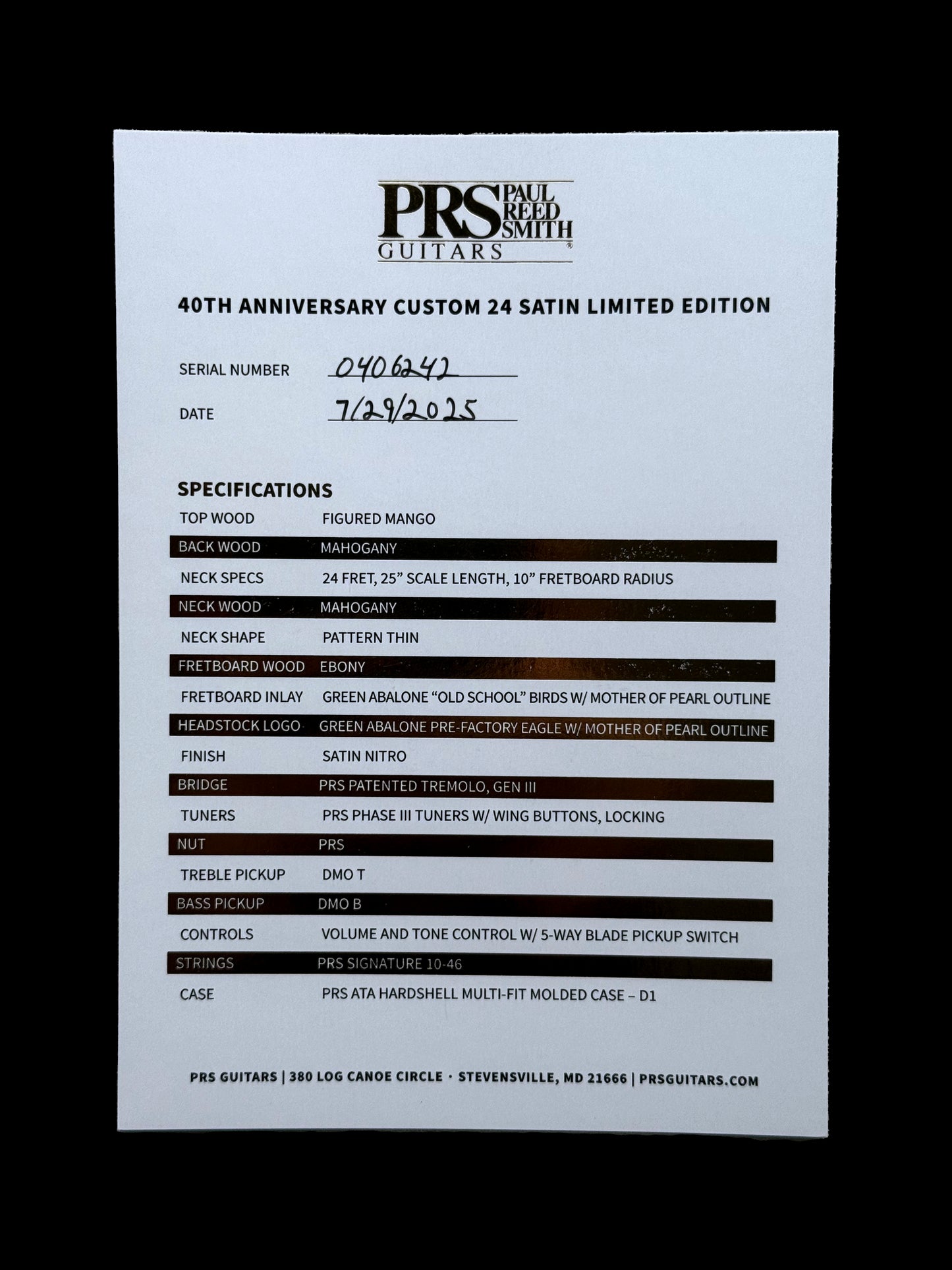 PRS 40th Anniversary Custom 24 Satin Limited Edition | Cobalt Smokeburst