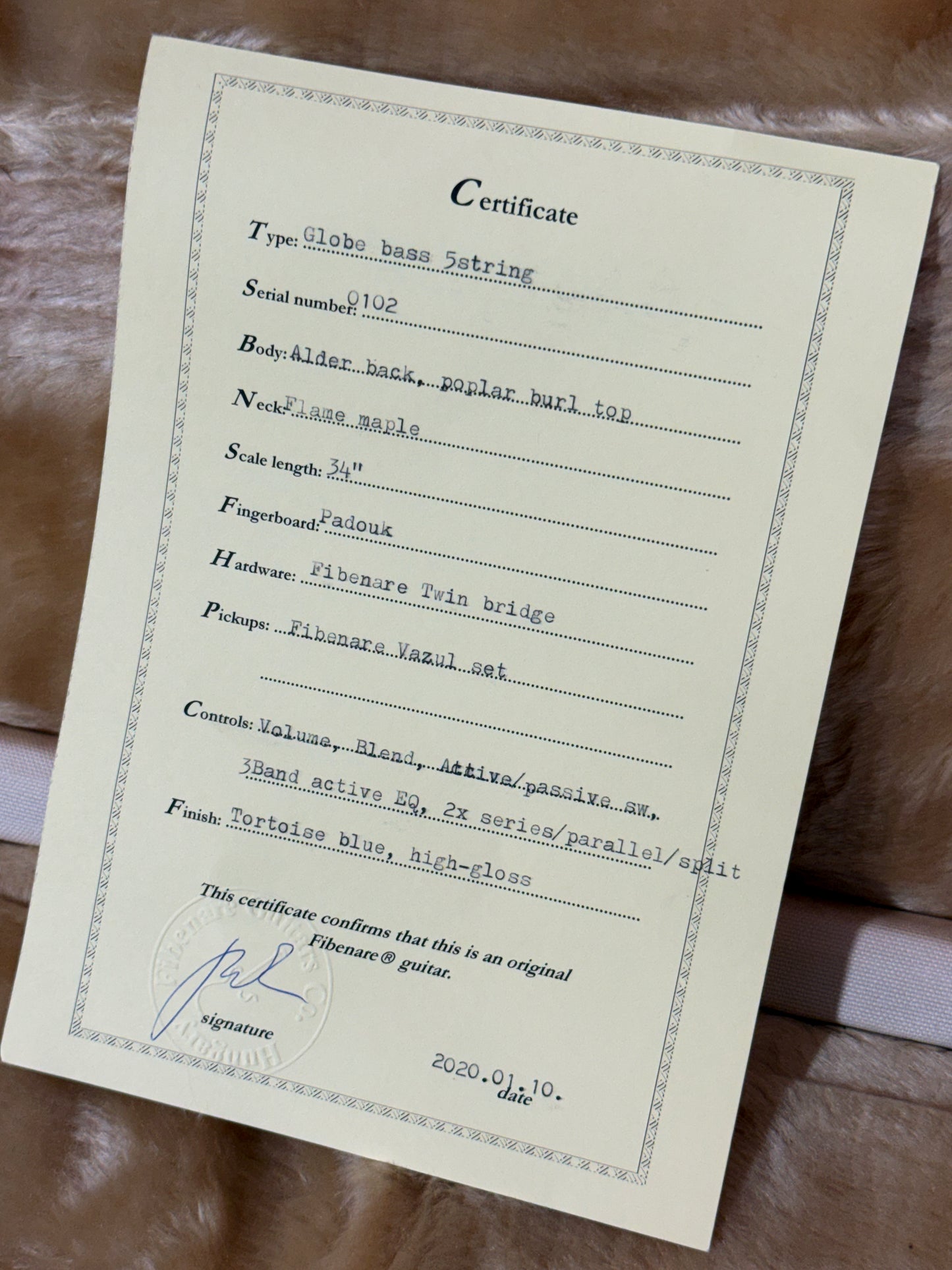 Fibenare Guitars Globe 5 String | Tortoise Blue Gloss