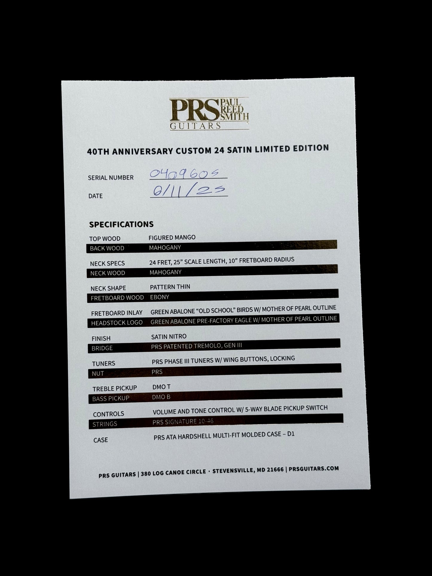 PRS 40th Anniversary Custom 24 Satin Limited Edition | Fire Smokeburst