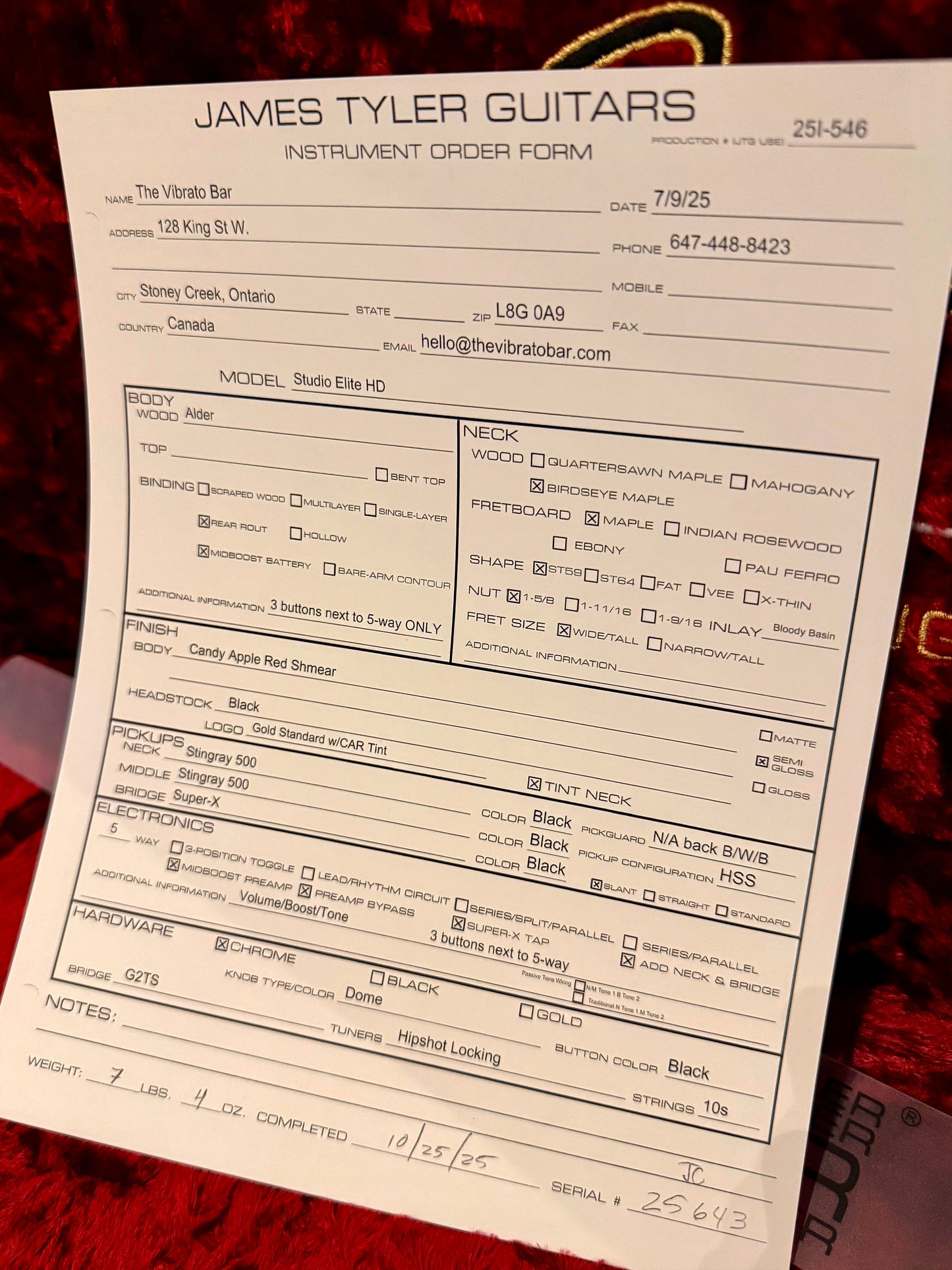 James Tyler Guitars Studio Elite HD | Candy Apple Red Shmear