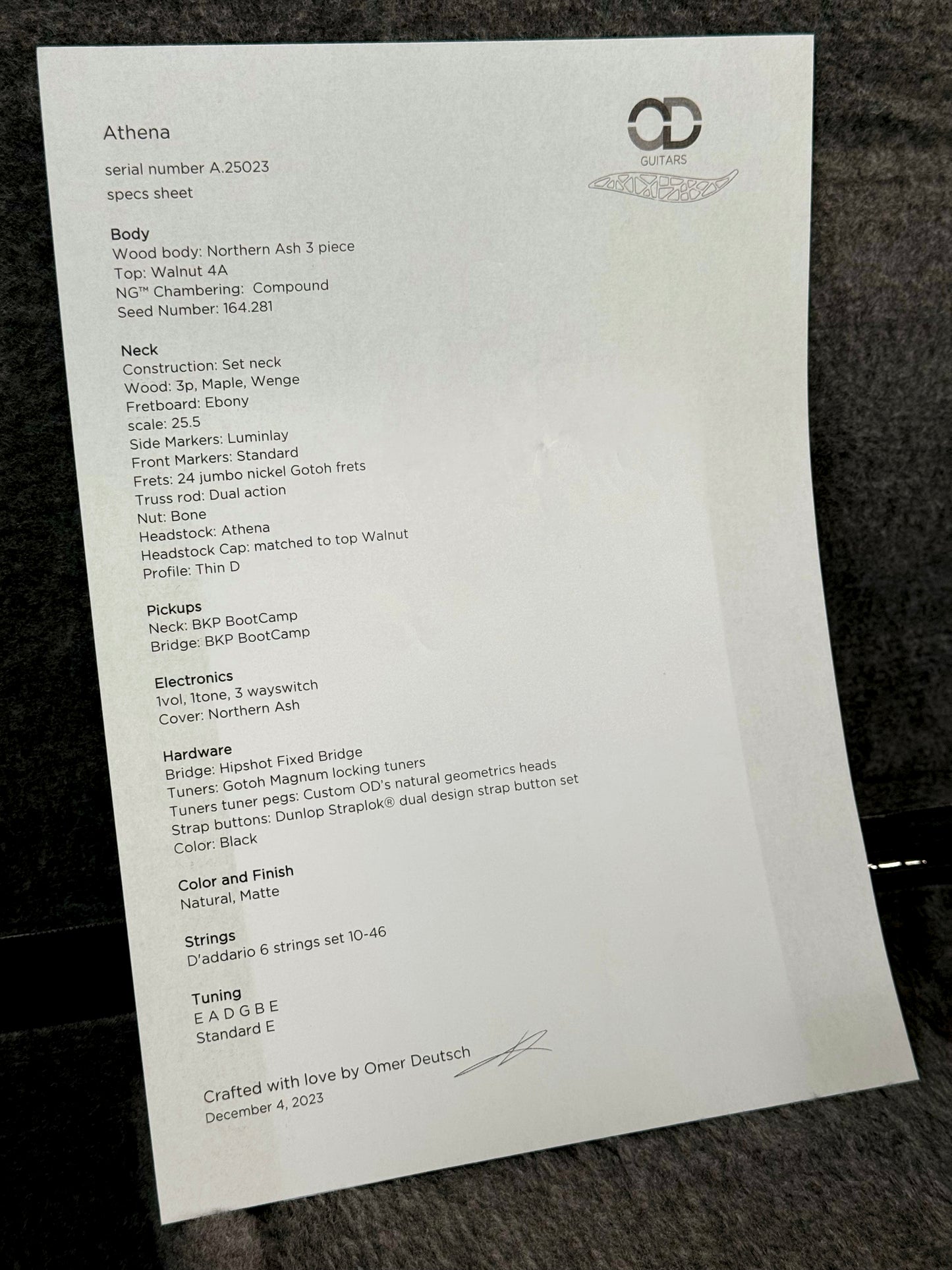 OD Guitars Athena | Natural