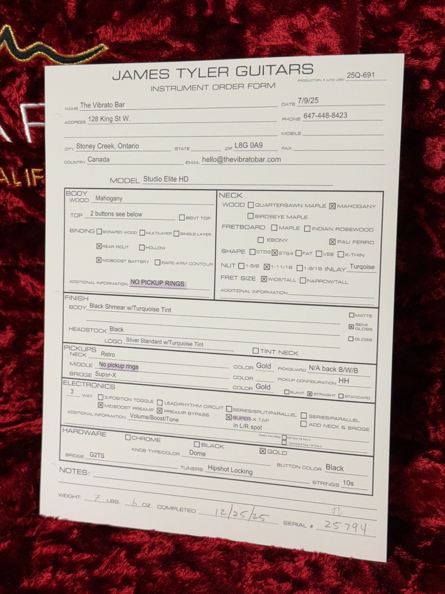 James Tyler Guitars Studio Elite HD | Turquoise Schmear with Black Tint