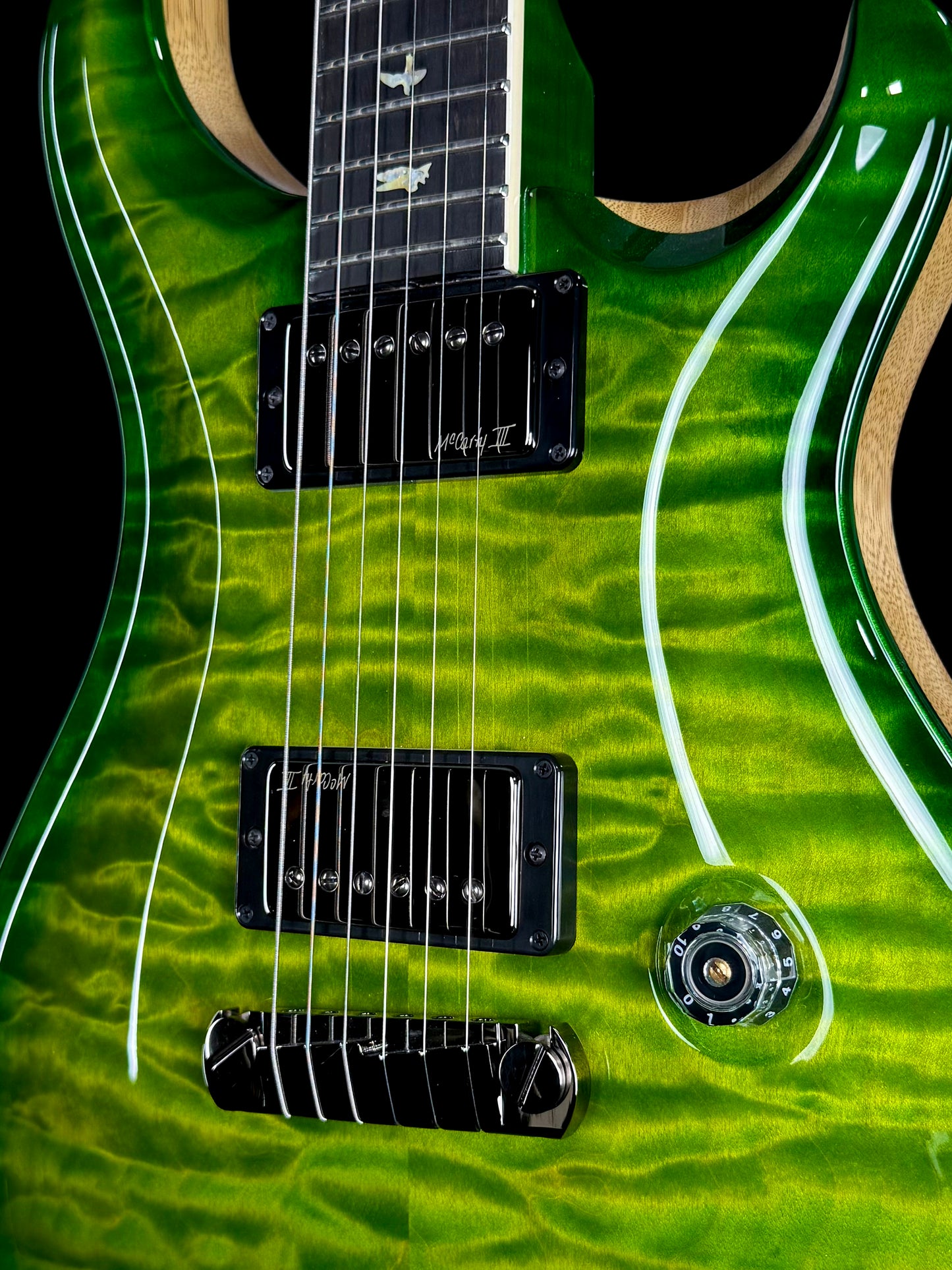 PRS McCarty "10 Top" Wood Library Quilt | Eriza Verde Smokeburst Natural Back