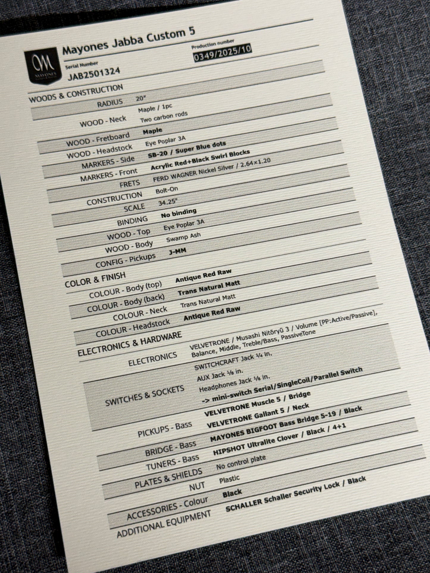 Mayones Jabba Custom 5 | Antique Red Raw