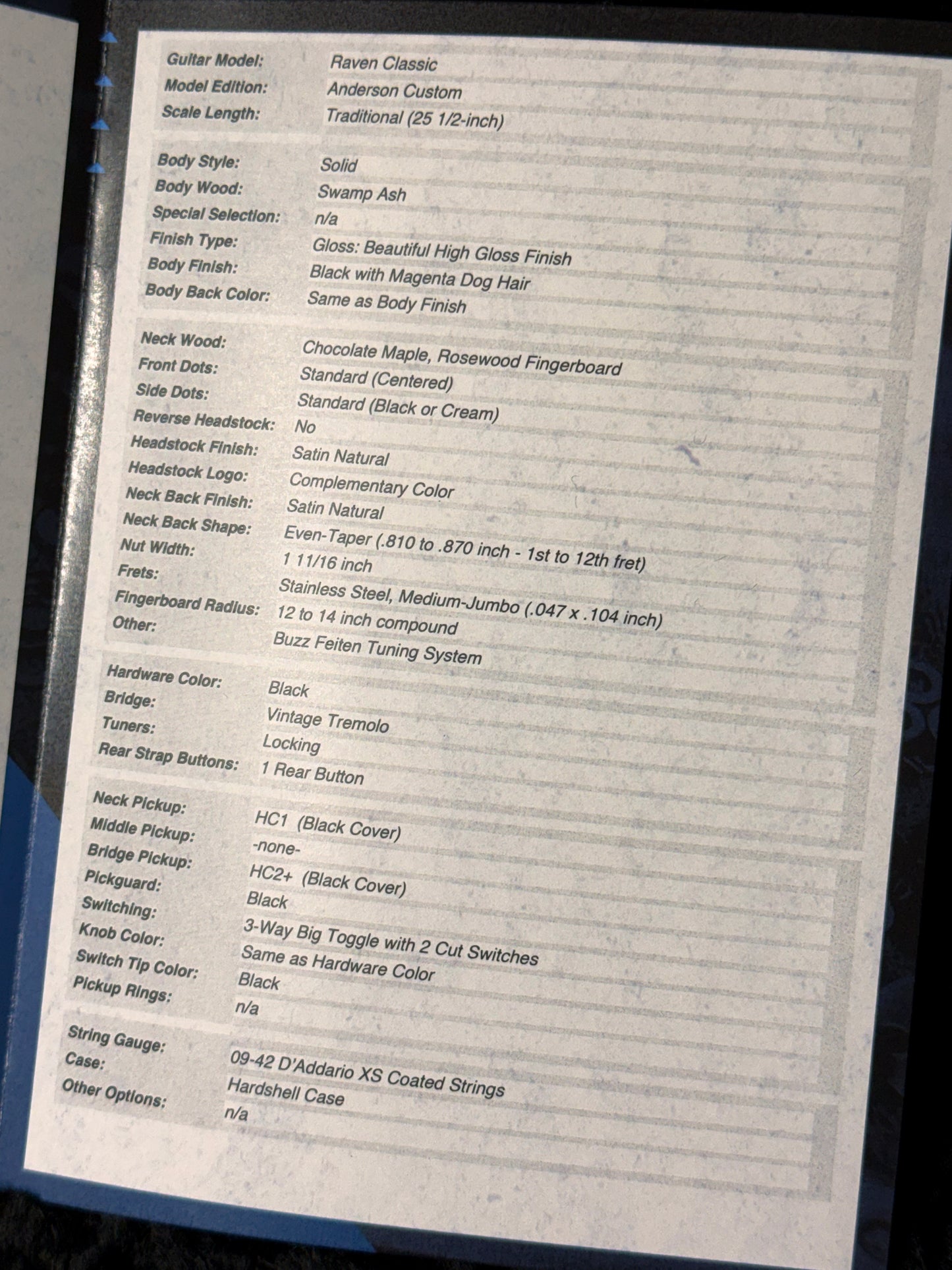 Tom Anderson Raven Classic | Black with Magenta Dog Hair