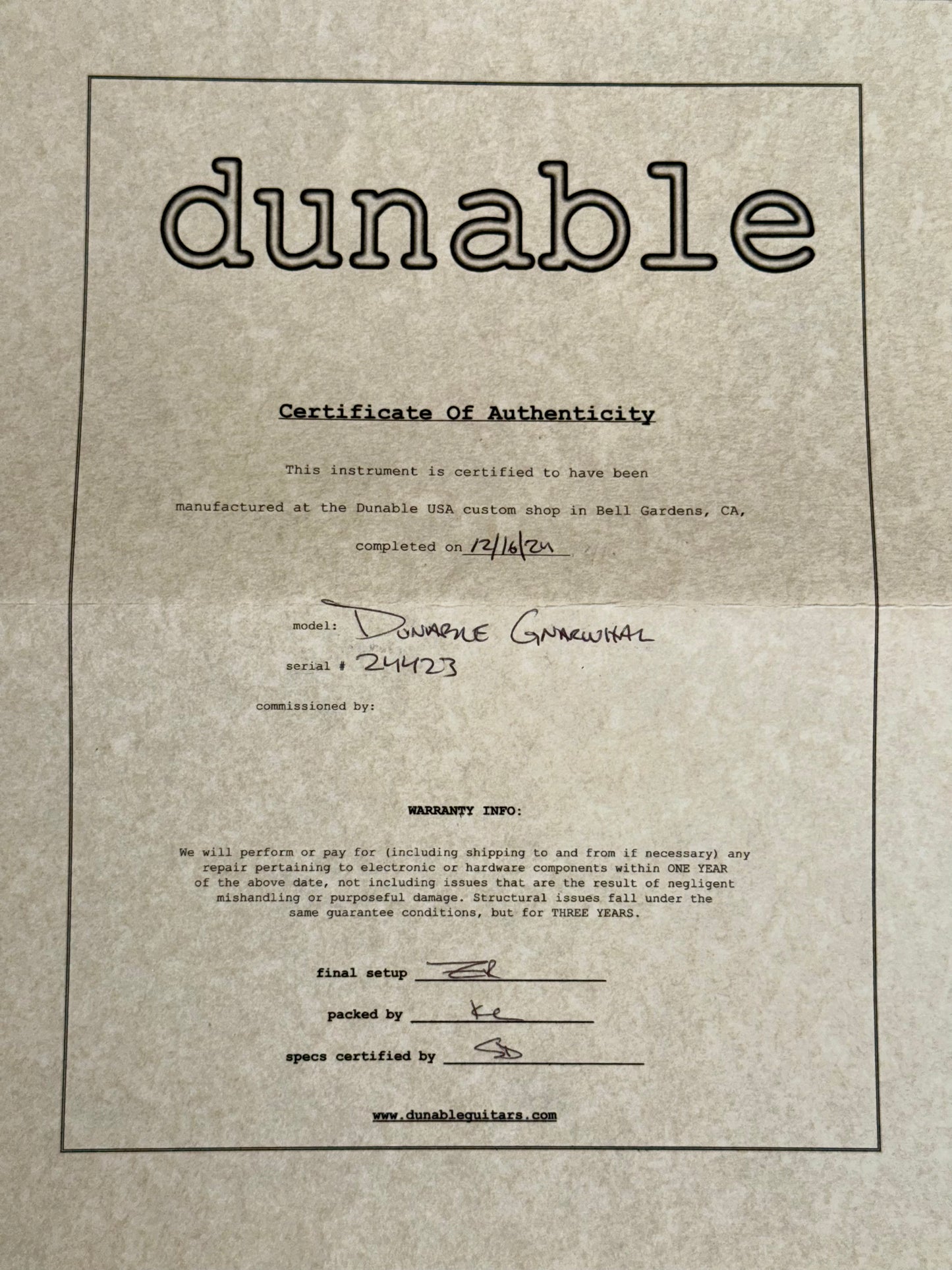 Dunable Gnarwhal USA Custom Shop | Black with Cream Pore Fill