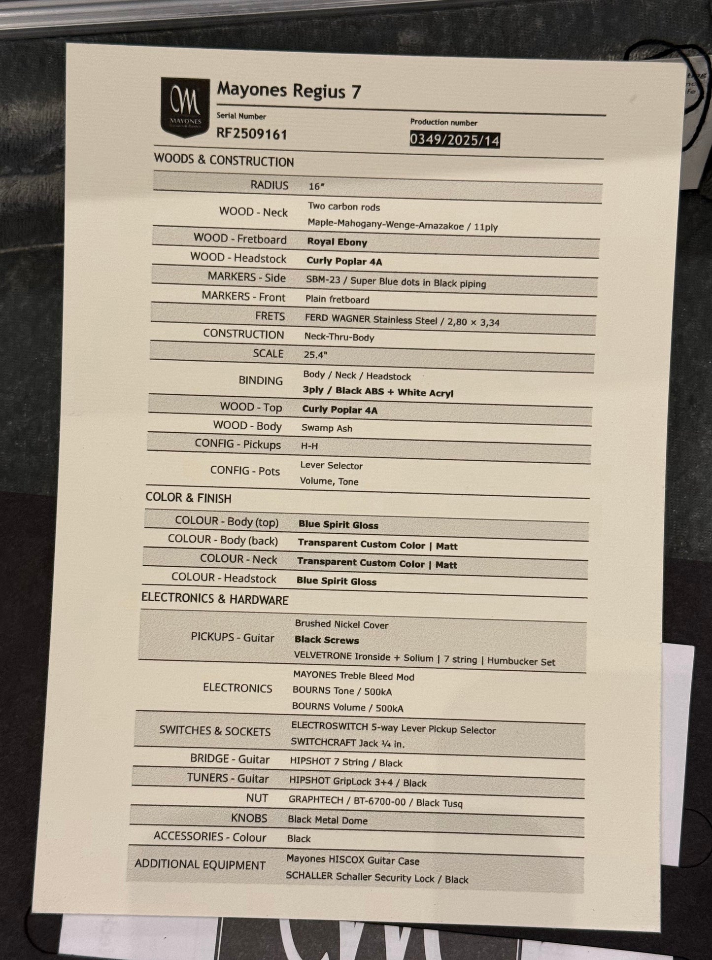 Mayones Regius 7 | Blue Spirit Gloss