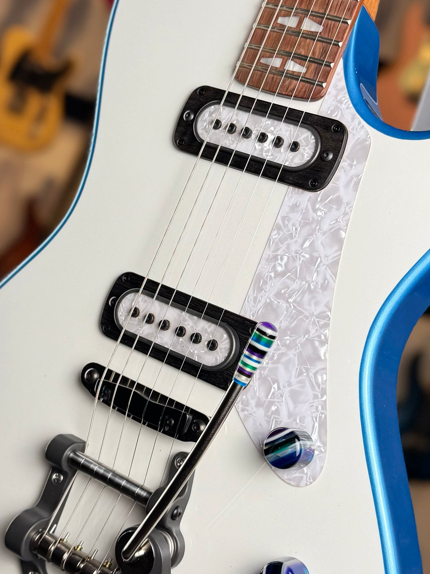 Powers Electric A-Type | Pearl White/Bahama Blue Back