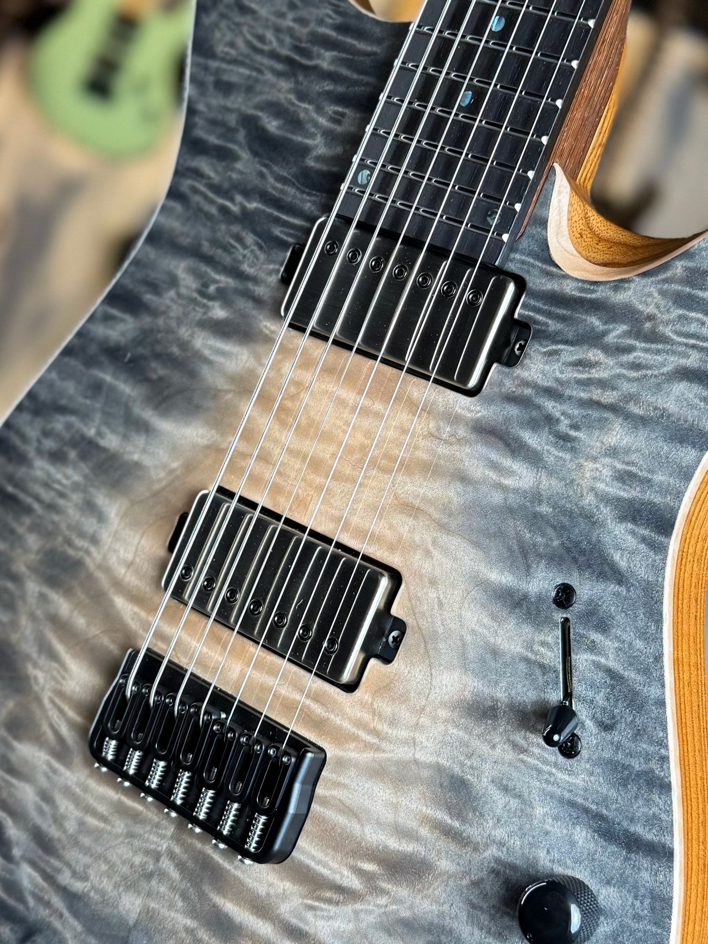 Mayones Aquila Elite S 7 B26.5 | Trans Natural Fade Graphite Burst Out Gloss