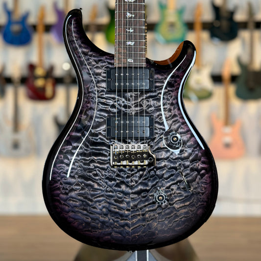 PRS Custom 24 "10 Top" Wood Library Quilt | Charcoal Purple Smokeburst Natural Back