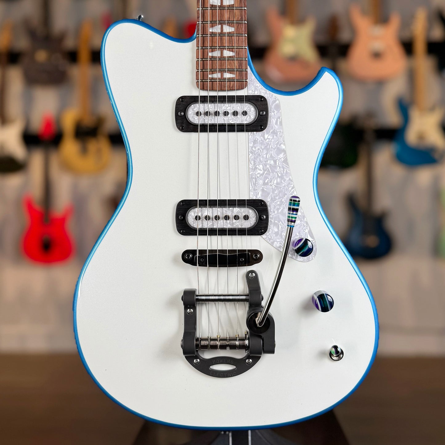 Powers Electric A-Type | Pearl White/Bahama Blue Back