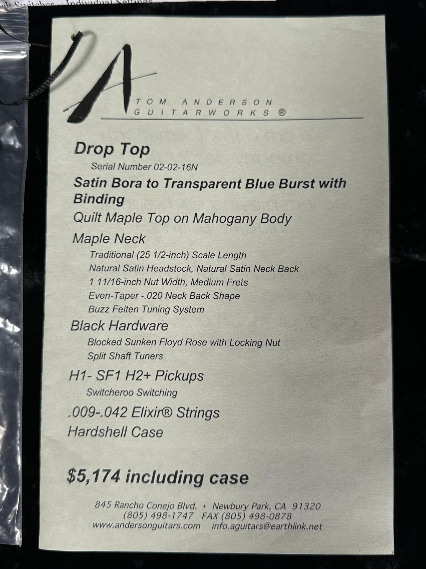 Tom Anderson Drop Top | Bora to Transparent Blue Burst