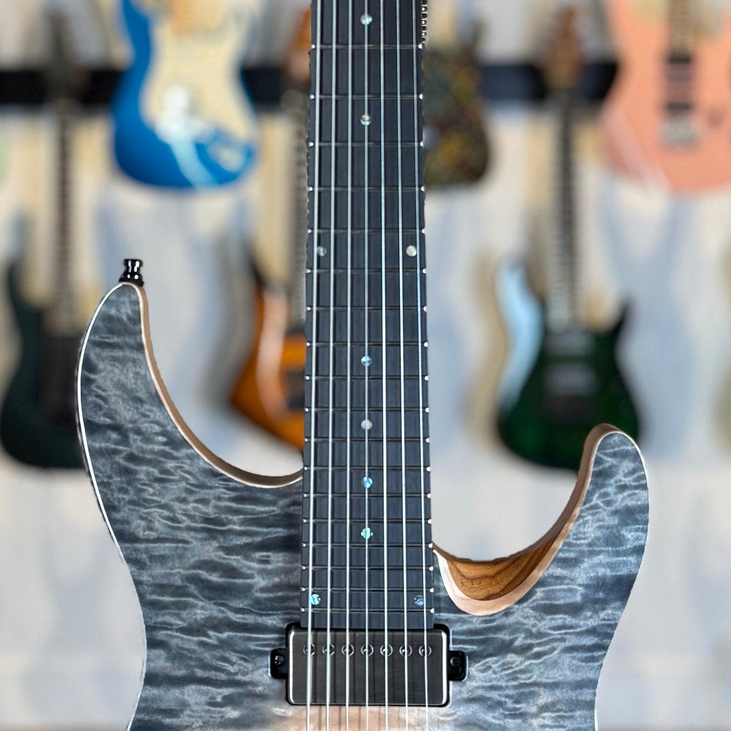 Mayones Aquila Elite S 7 B26.5 | Trans Natural Fade Graphite Burst Out Gloss