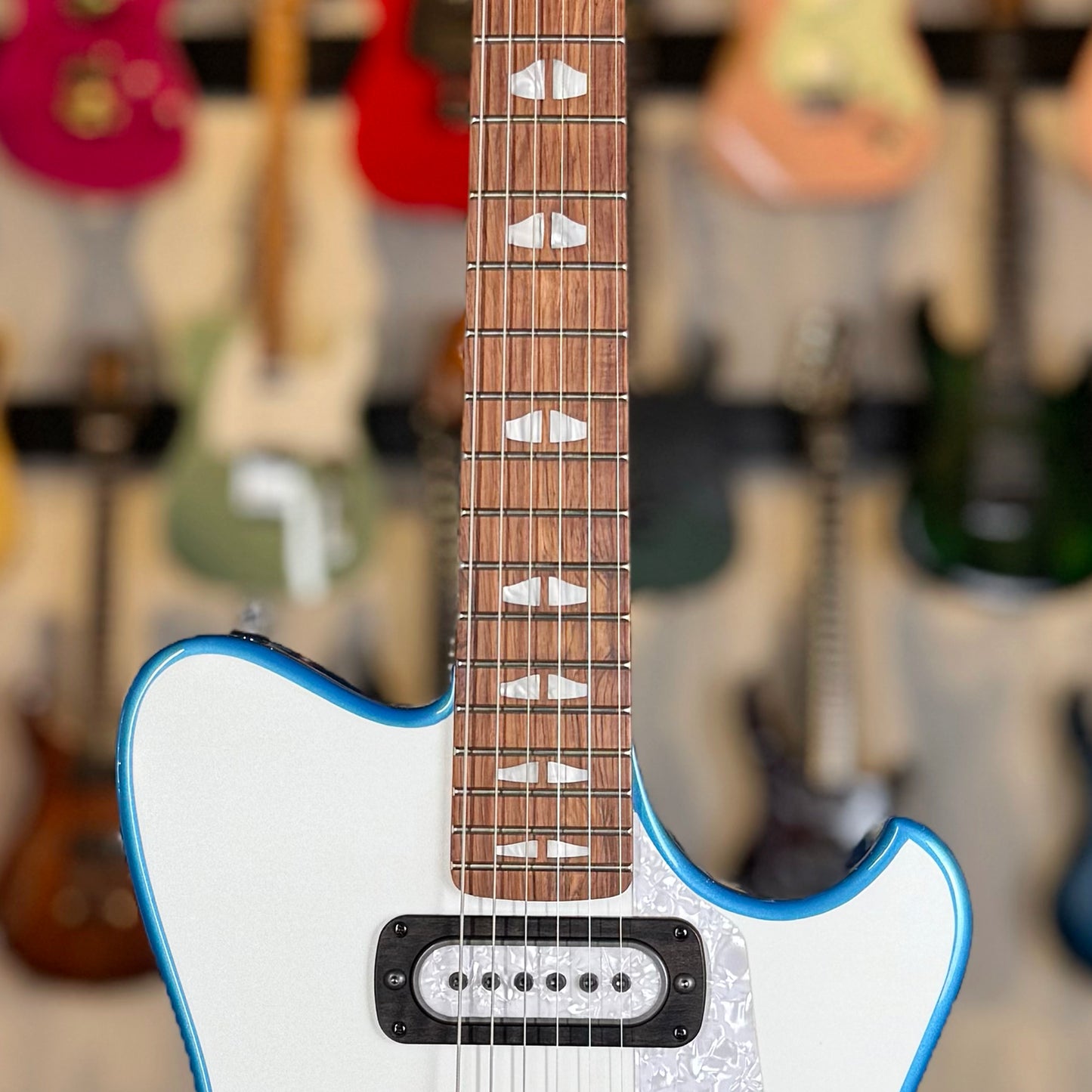 Powers Electric A-Type | Pearl White/Bahama Blue Back