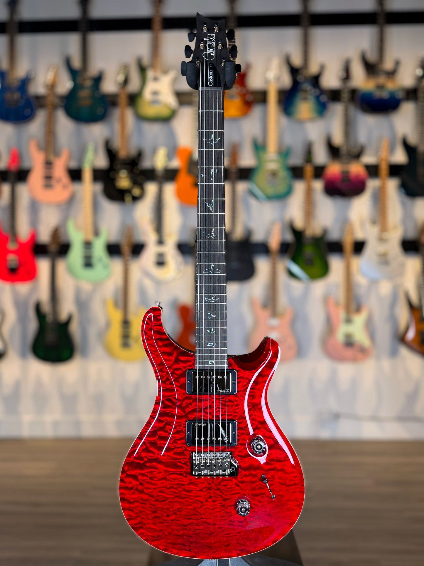 PRS Custom 24 "Artist Top" Wood Library Quilt | Red Tiger/Jewel Apple Metallic Back