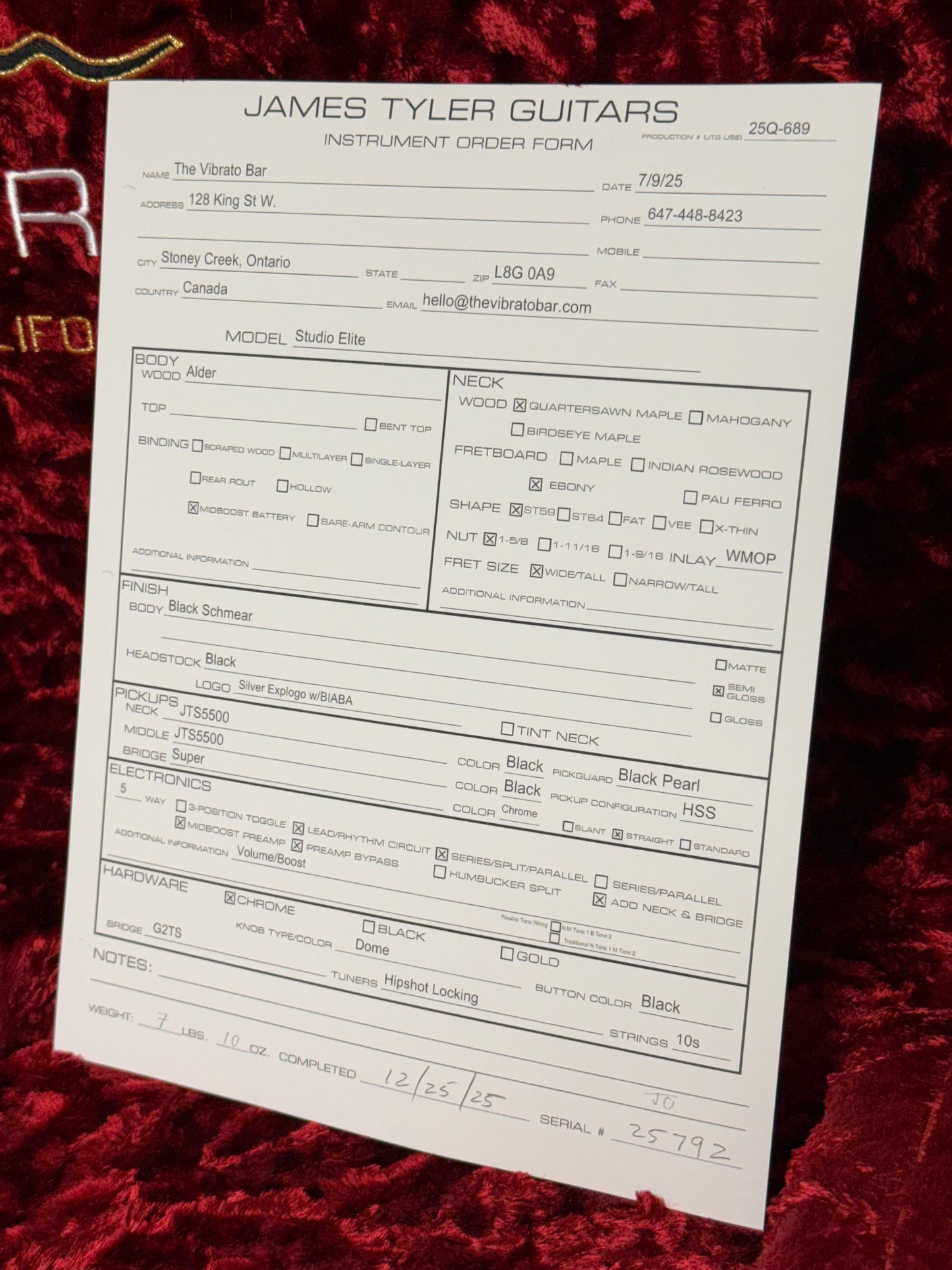 James Tyler Guitars Studio Elite | Black Schmear (Vibrato Spec)