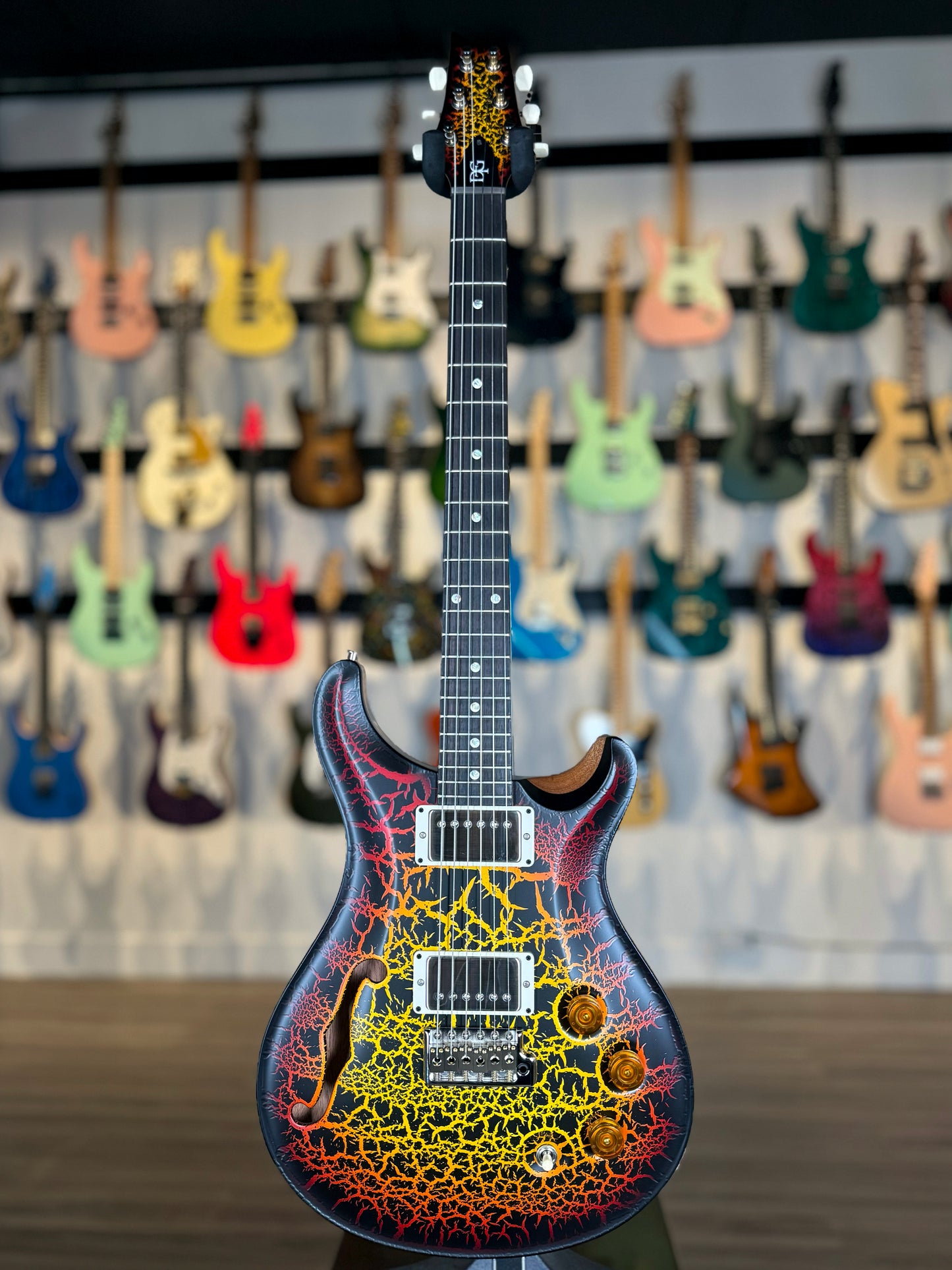 PRS DGT Semi-Hollow Sprayer's Choice | Satin Orange/Yellow Sunburst Crackle/Natural Back