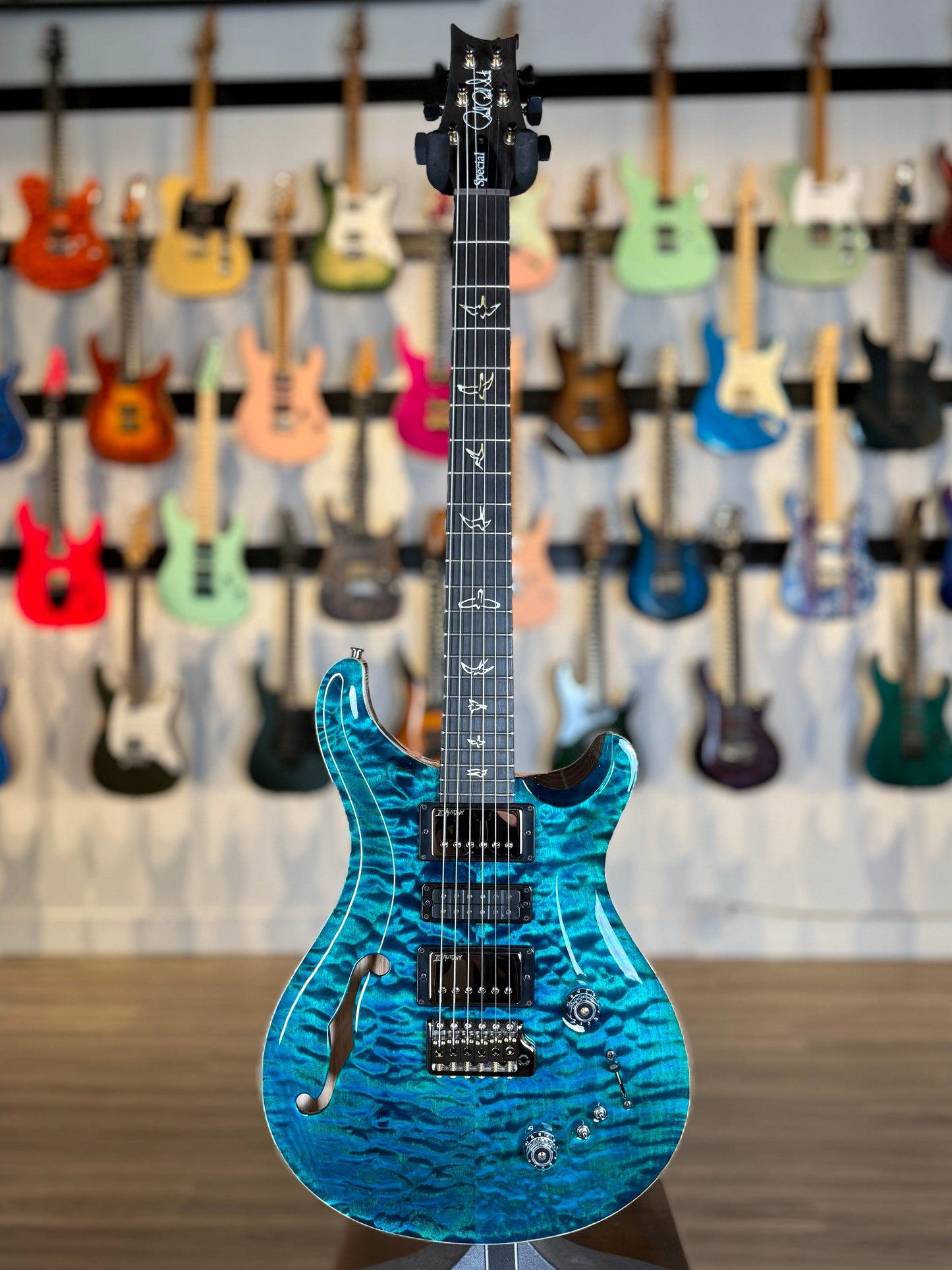 PRS Special 22 Semi-Hollow "10 Top" Sprayer's Choice Wood Library | Trans Blue/Green