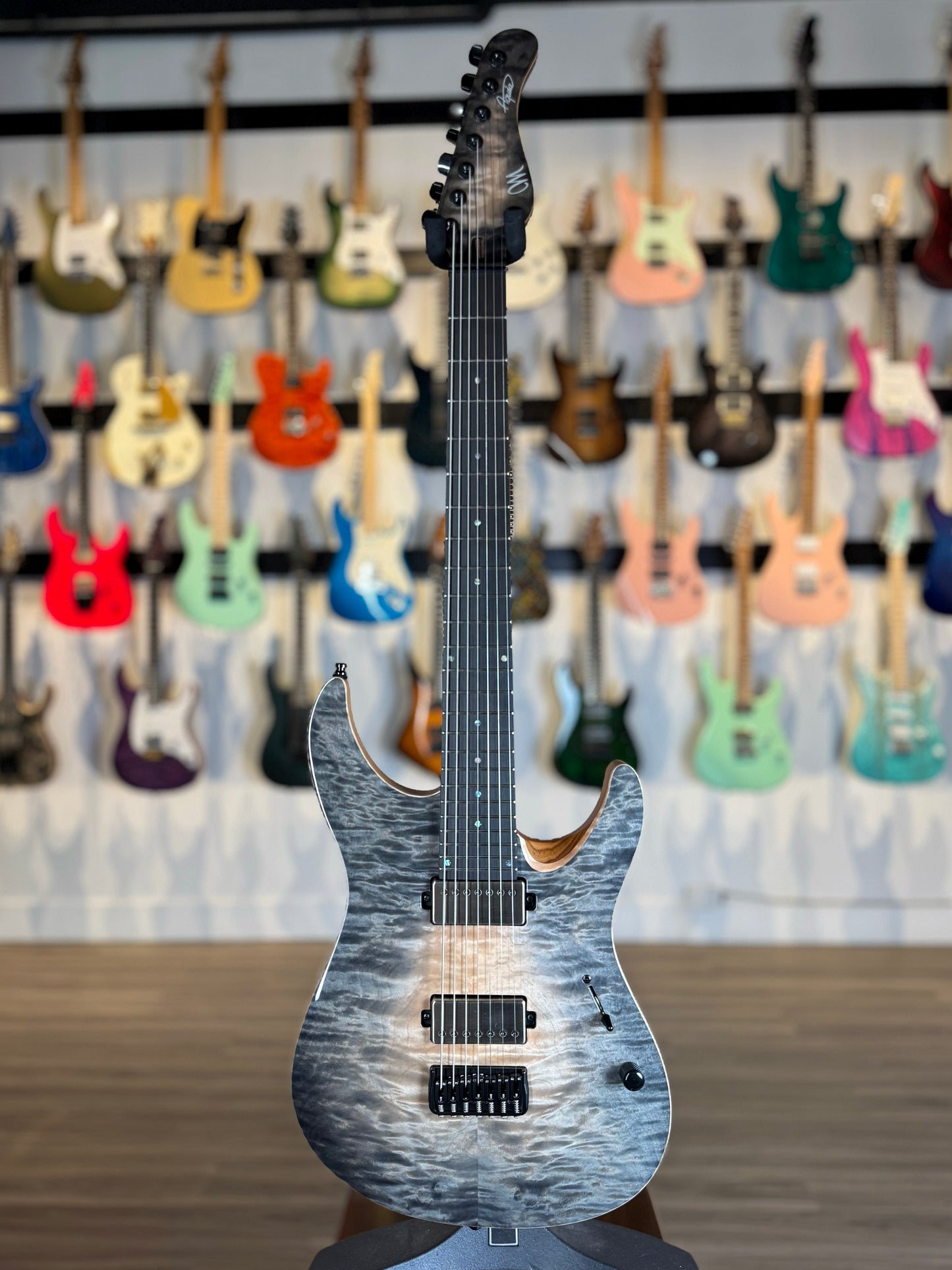 Mayones Aquila Elite S 7 B26.5 | Trans Natural Fade Graphite Burst Out Gloss
