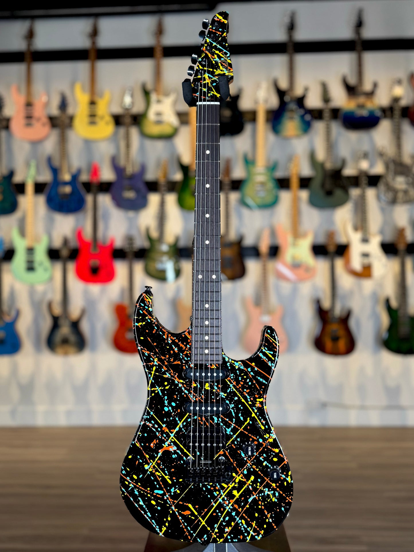 Suhr Standard Custom | Black Orange Blue Yellow "Jawbreaker" Splatter