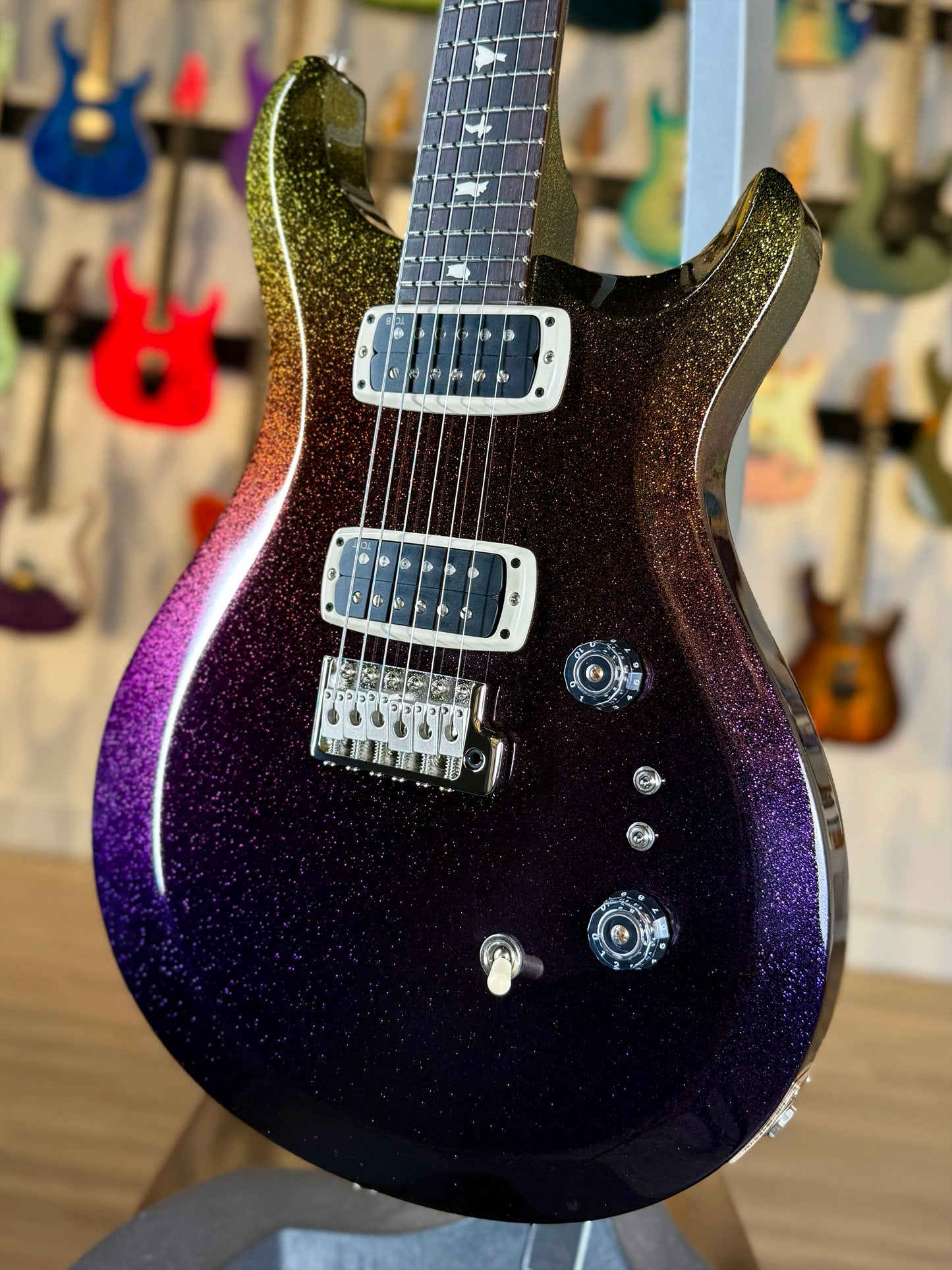 PRS S2 Custom 24-08 Sprayer's Choice | Purple to Gold Sparkle Fade
