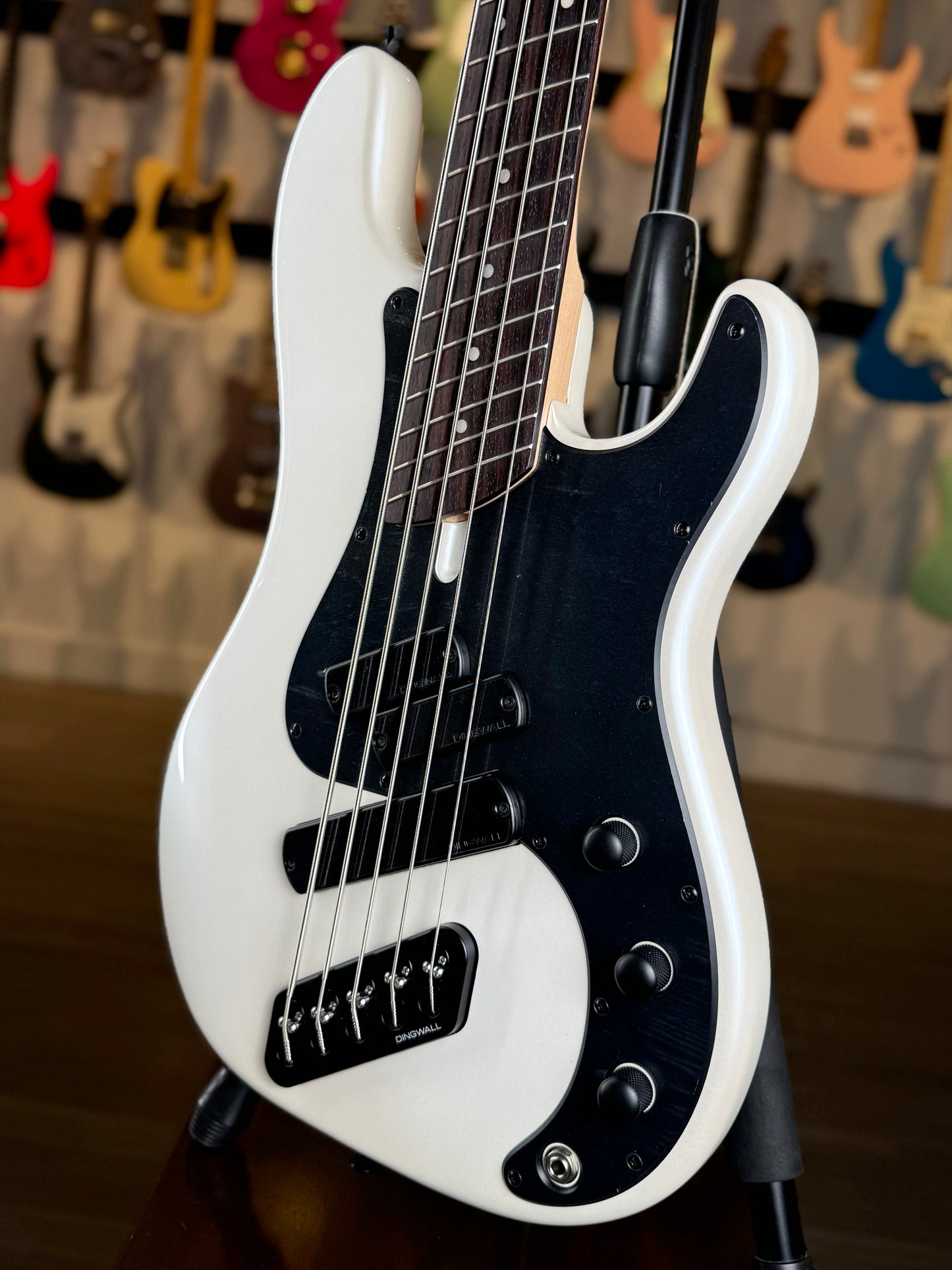 Dingwall Guitars SP1 5 String | Gloss Ducati Pearl White with Black Pickguard