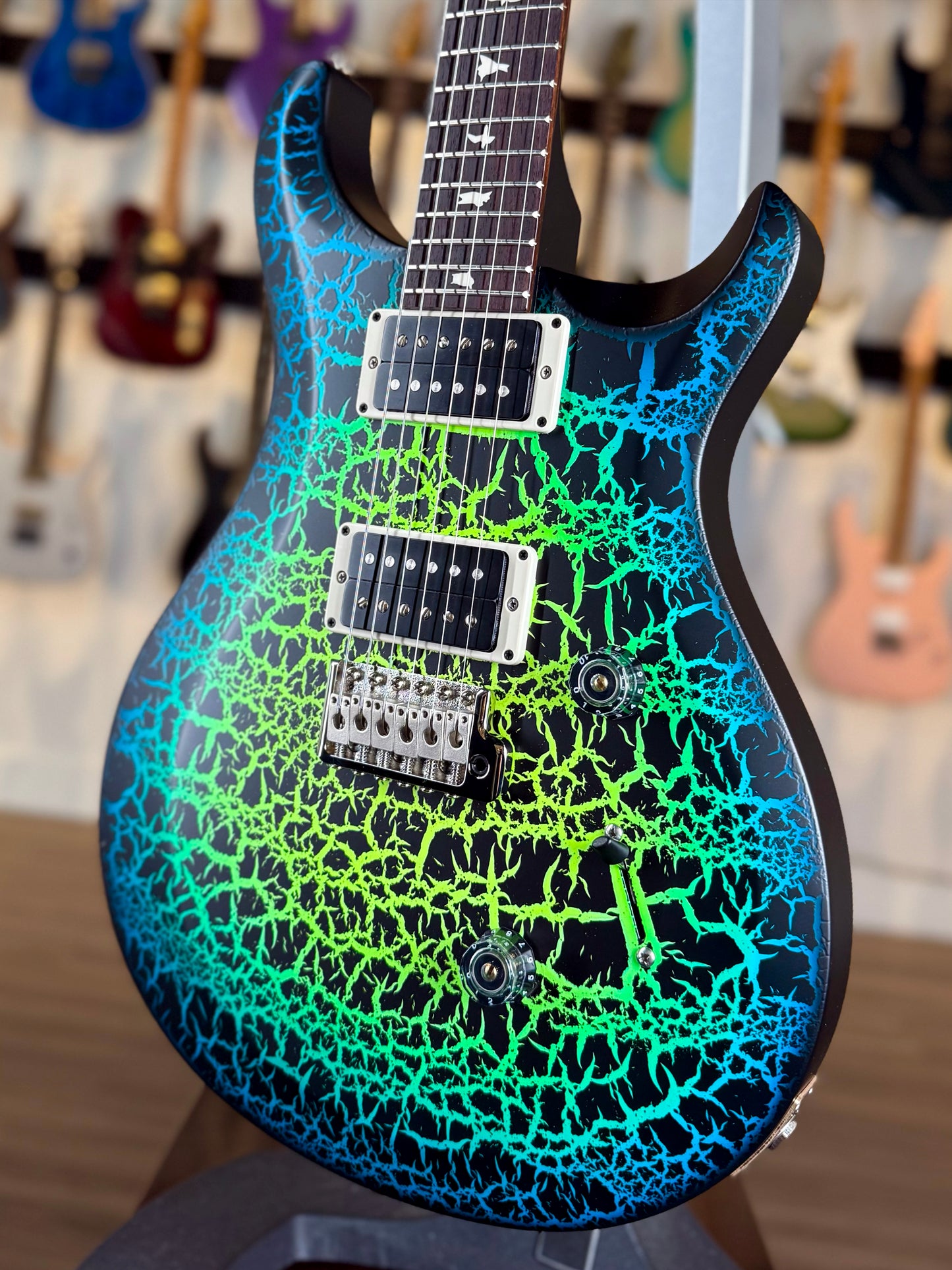PRS S2 Custom 24 Sprayer's Choice | Neon Green/Blue Crackle Burst