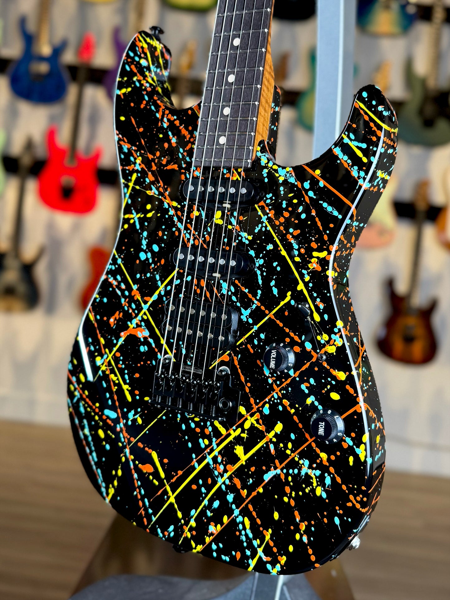 Suhr Standard Custom | Black Orange Blue Yellow "Jawbreaker" Splatter