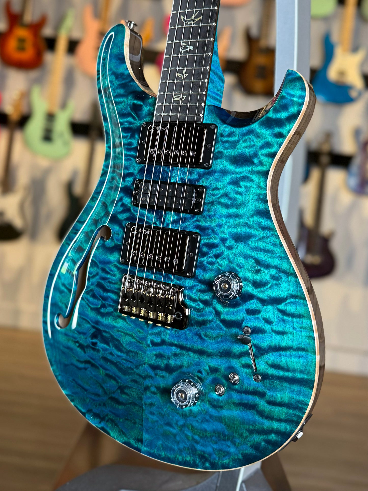 PRS Special 22 Semi-Hollow "10 Top" Sprayer's Choice Wood Library | Trans Blue/Green