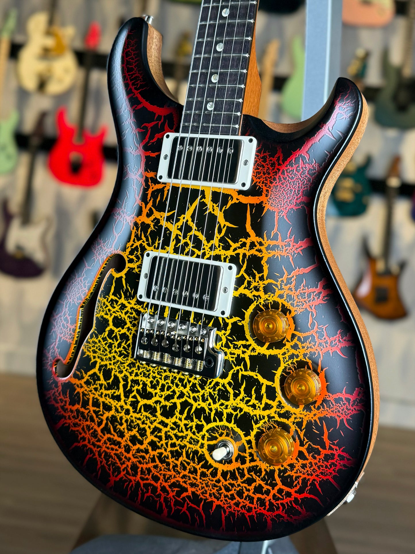 PRS DGT Semi-Hollow Sprayer's Choice | Satin Orange/Yellow Sunburst Crackle/Natural Back