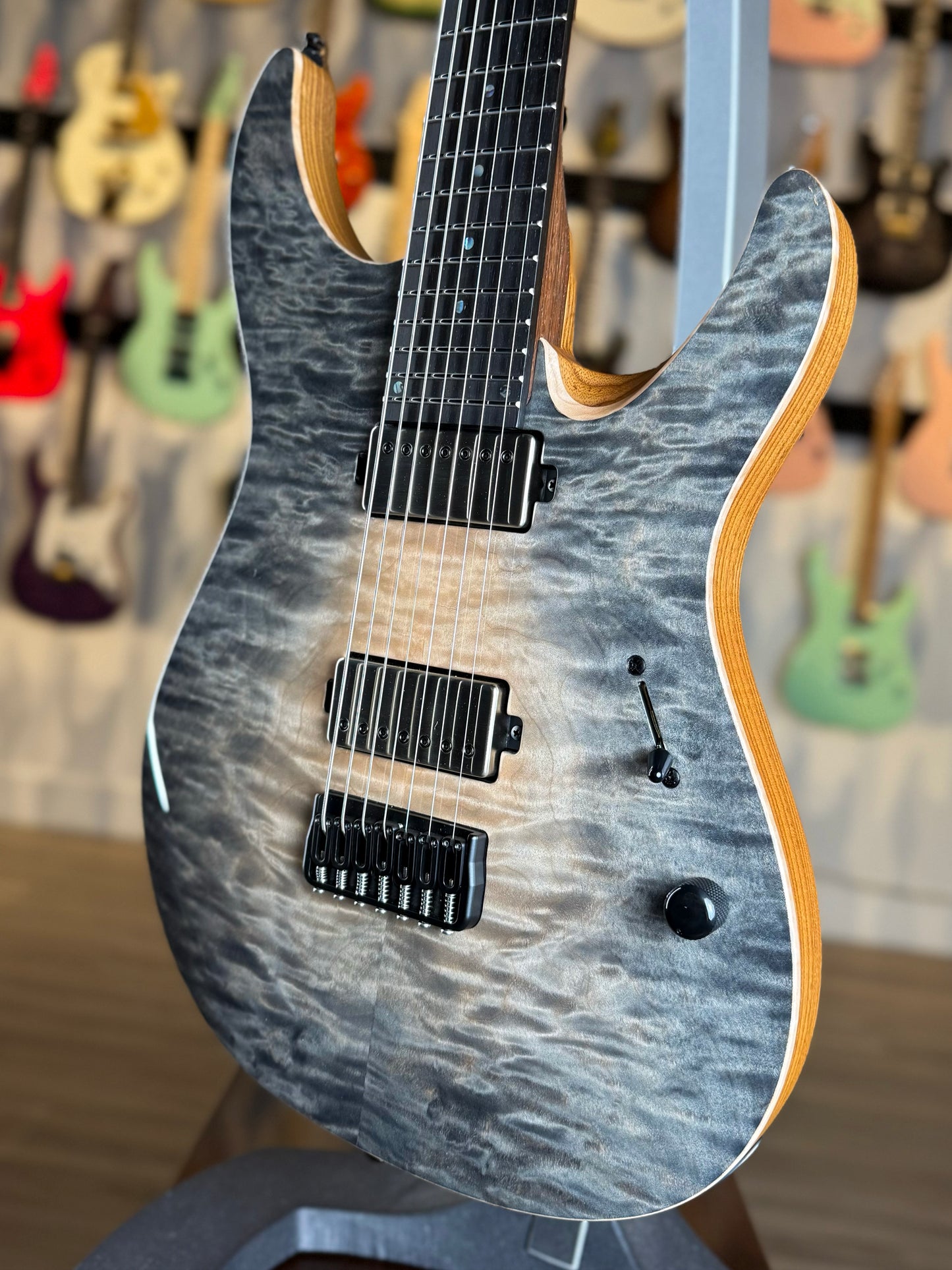 Mayones Aquila Elite S 7 B26.5 | Trans Natural Fade Graphite Burst Out Gloss