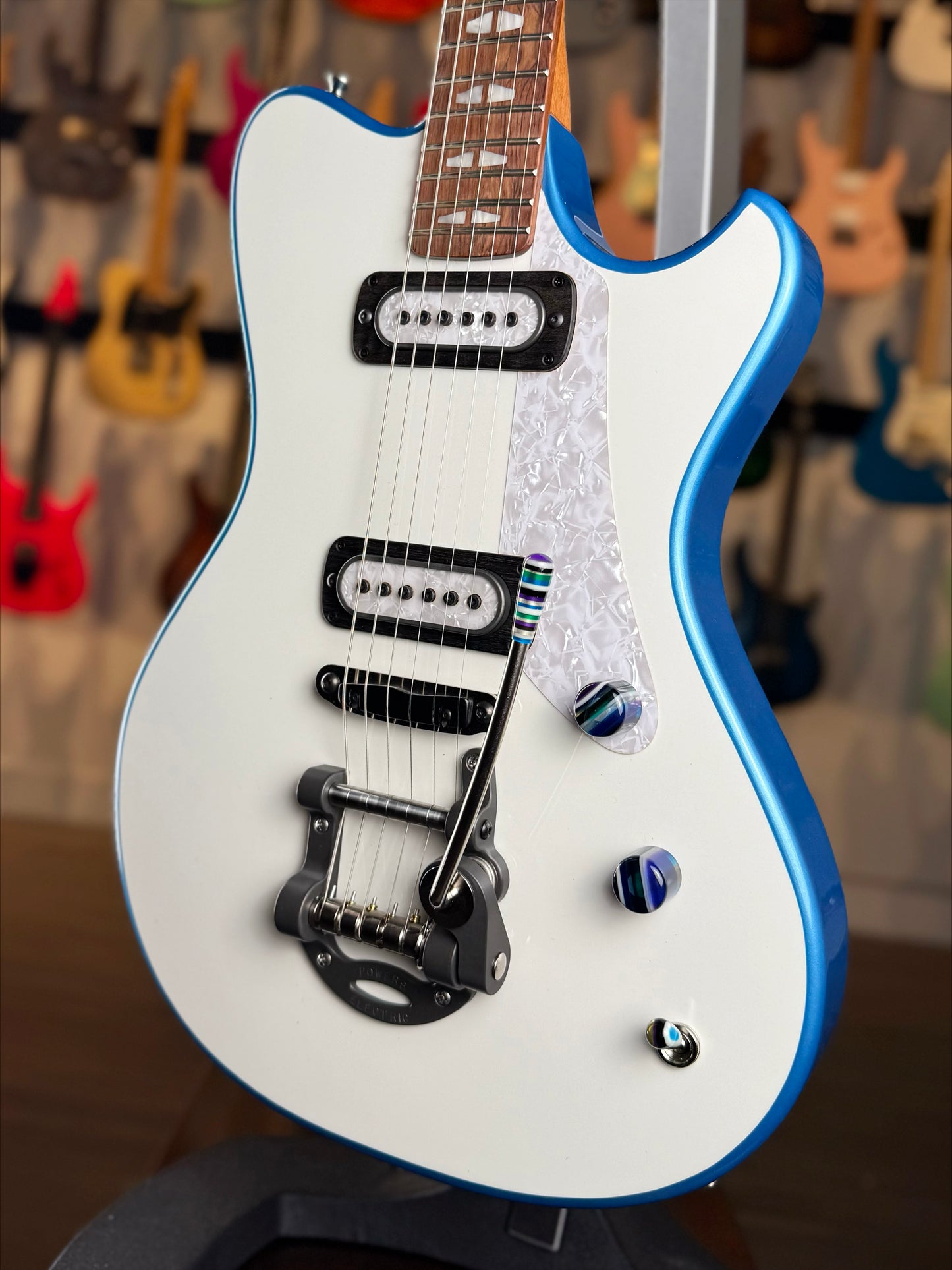 Powers Electric A-Type | Pearl White/Bahama Blue Back