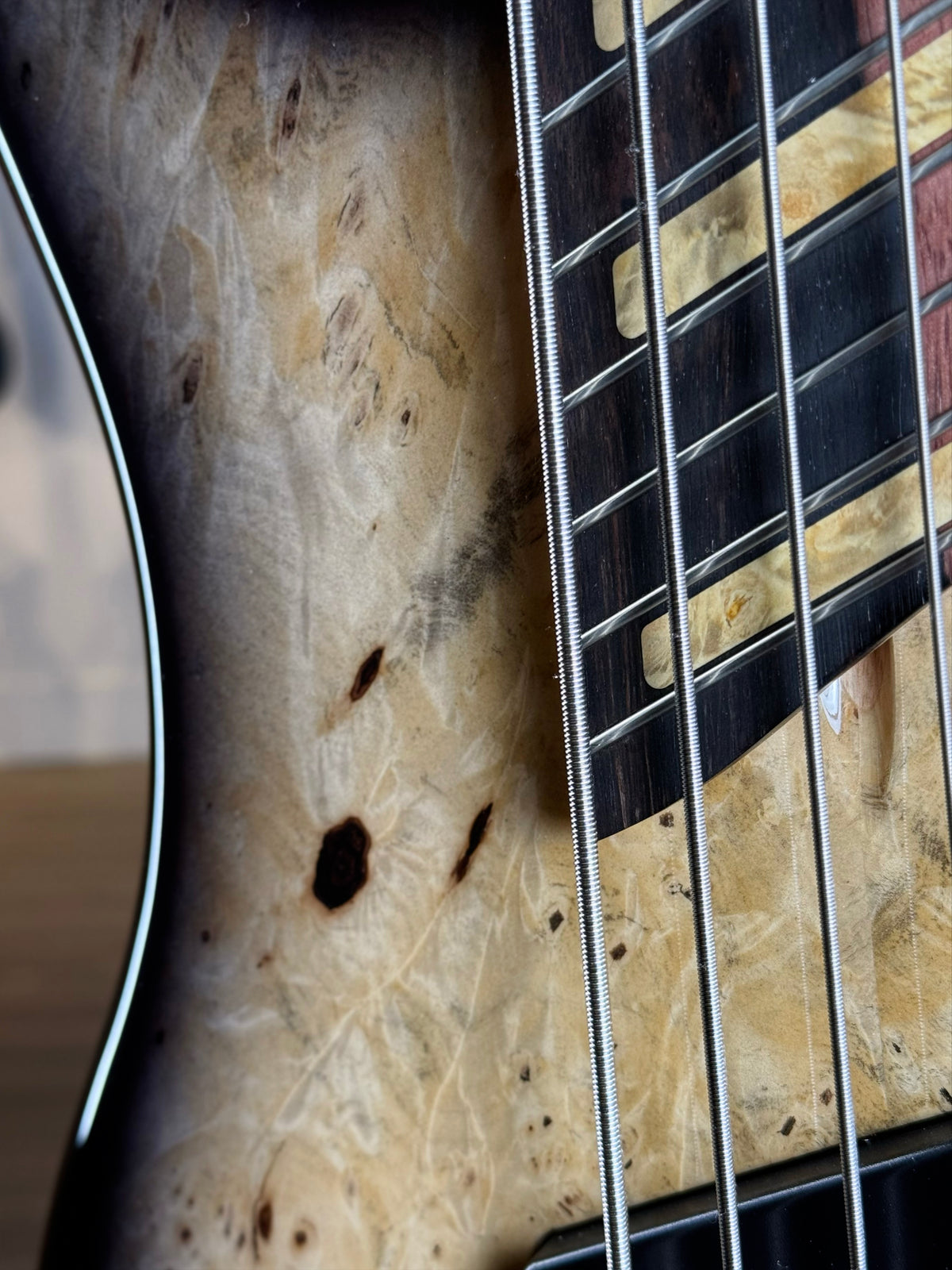 Dingwall Guitars Custom Shop Z3 5 String | Buckeye Burl Natural to Blackburst