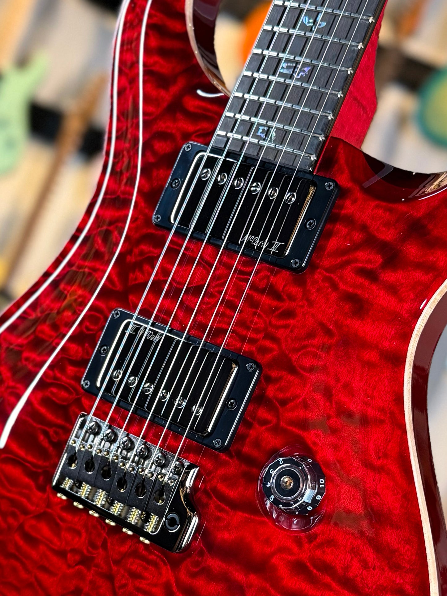 PRS Custom 24 "Artist Top" Wood Library Quilt | Red Tiger/Jewel Apple Metallic Back
