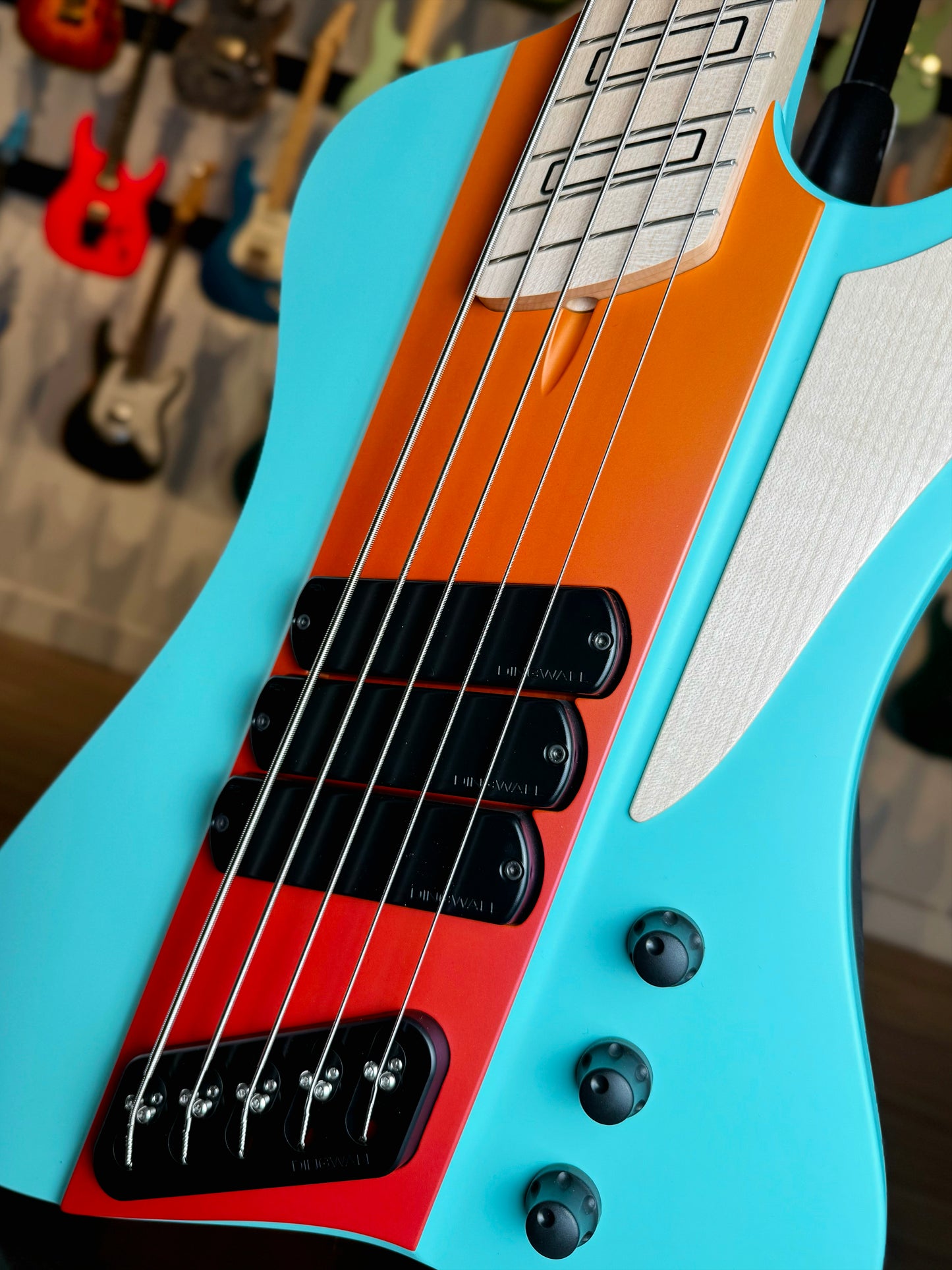 Dingwall Guitars D-Roc Custom 5 String | Pastel Blue/Pink to Orange Fade
