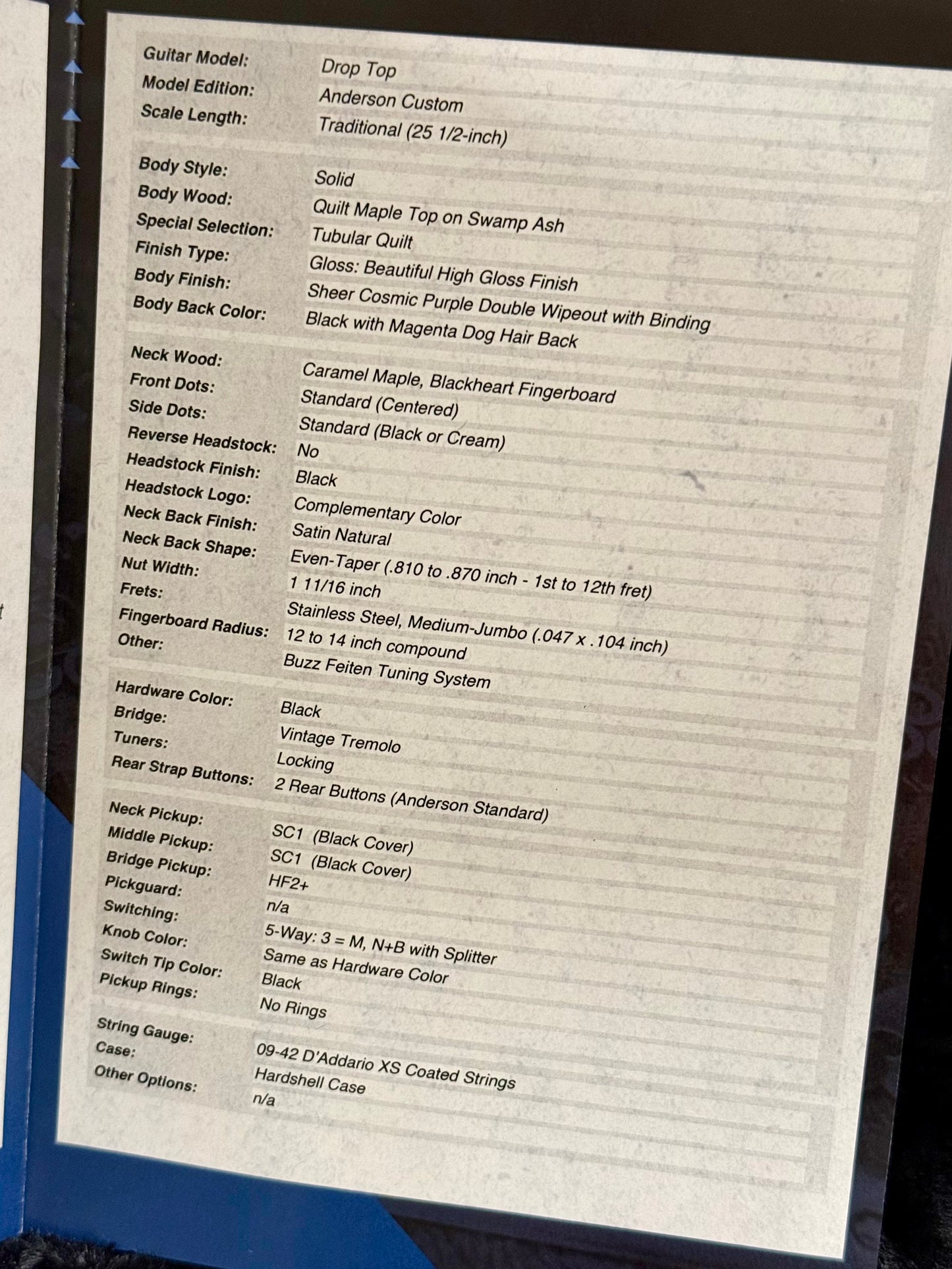 Tom Anderson Drop Top | Sheer Cosmic Purple Double Wipeout (Special Selection Top)