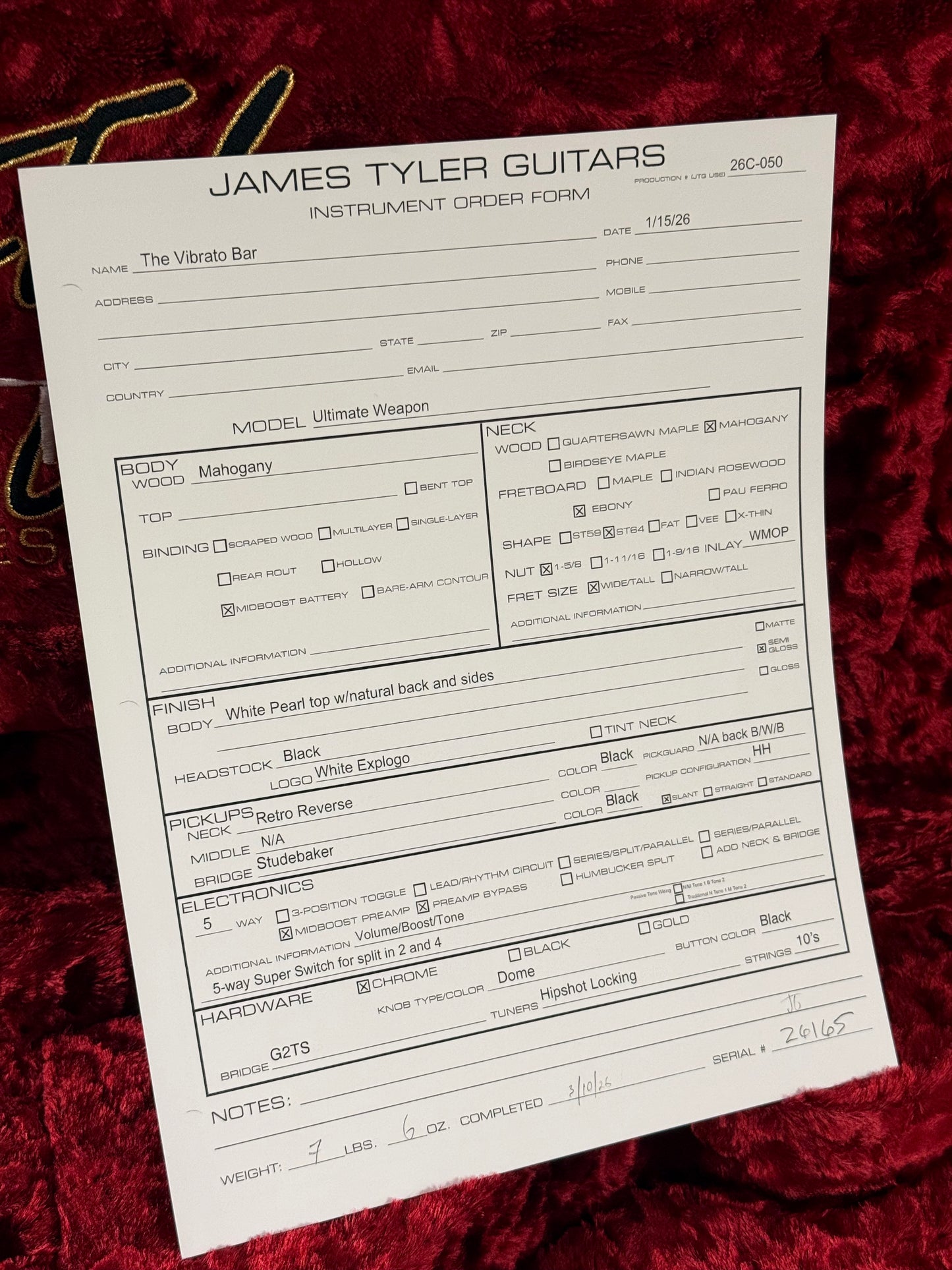 James Tyler Guitars Ultimate Weapon | White Pearl