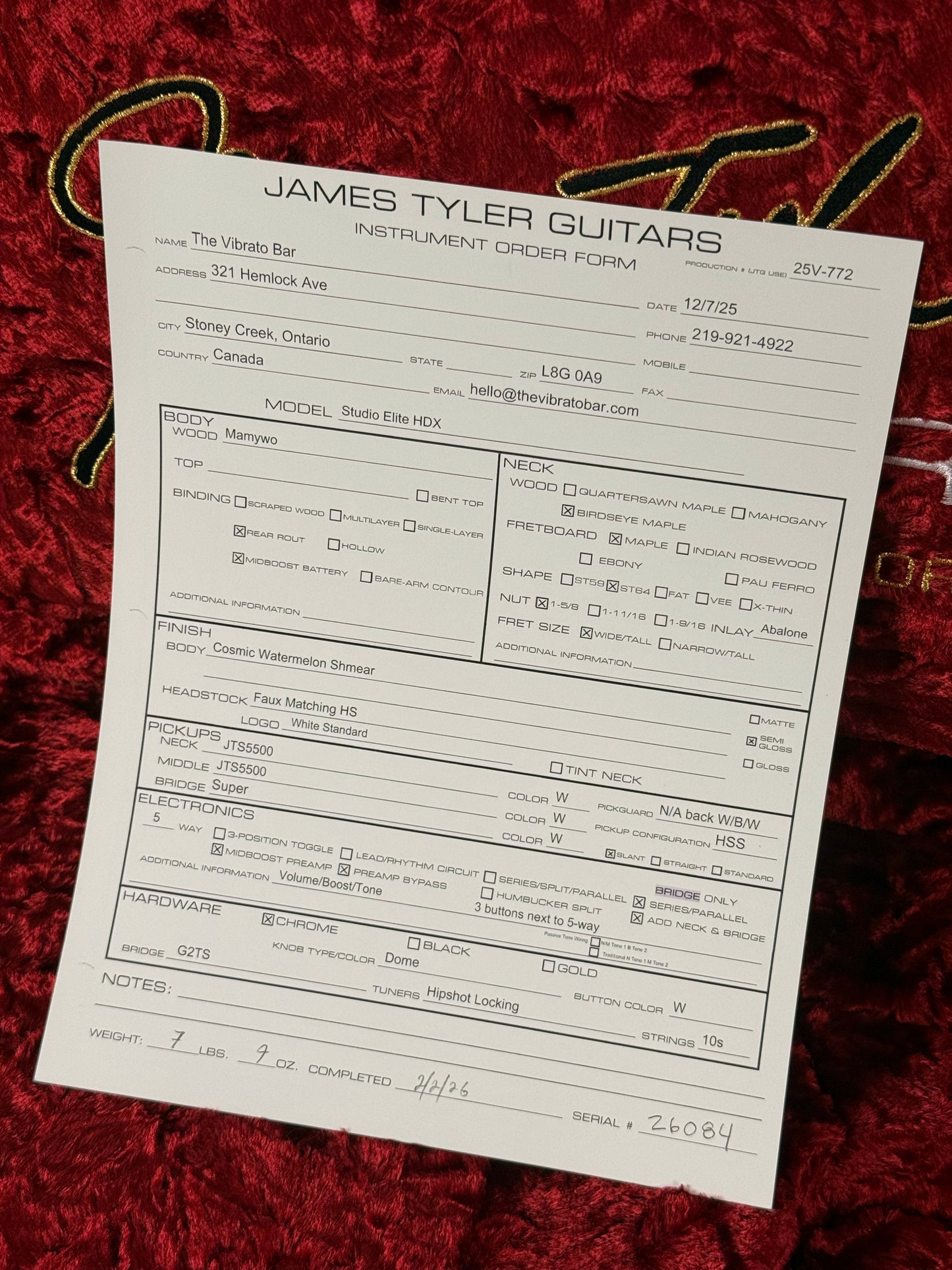 James Tyler Guitars Studio Elite HDX | Cosmic Watermelon Shmear