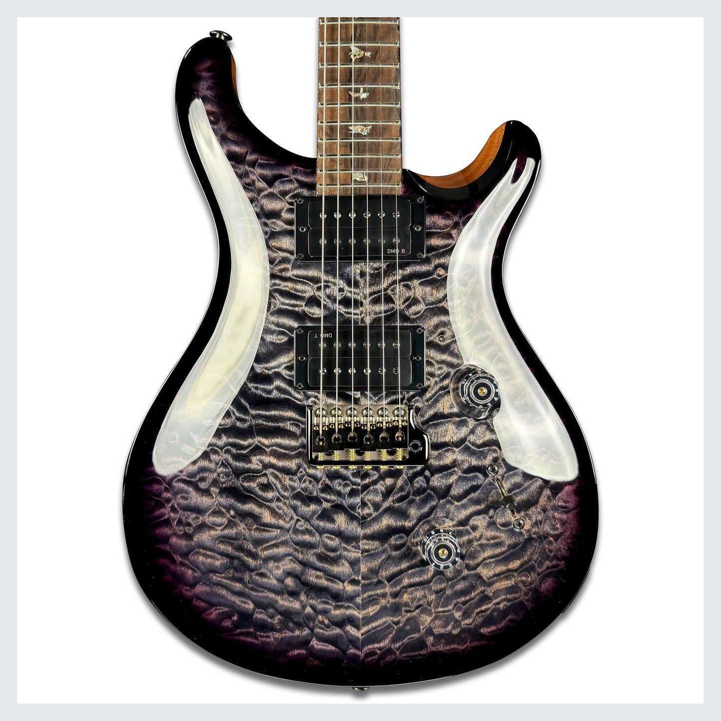 PRS Custom 24 "10 Top" Wood Library Quilt | Charcoal Purple Smokeburst Natural Back